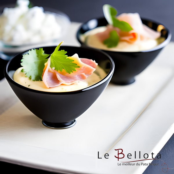 Recette facile d'été - Verrines au Velouté de Topinambours et Jambon Pata Negra